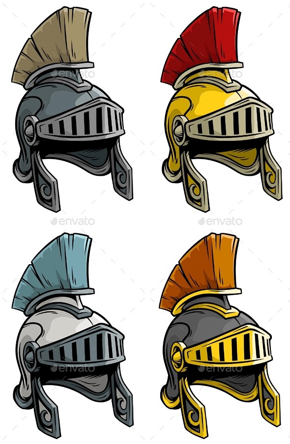 卡通古罗马士兵头盔图标——人造物体对象集.