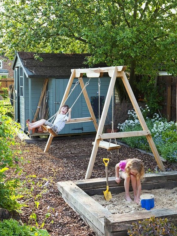 com swings and sandpit - part of a family garden . pinterest.