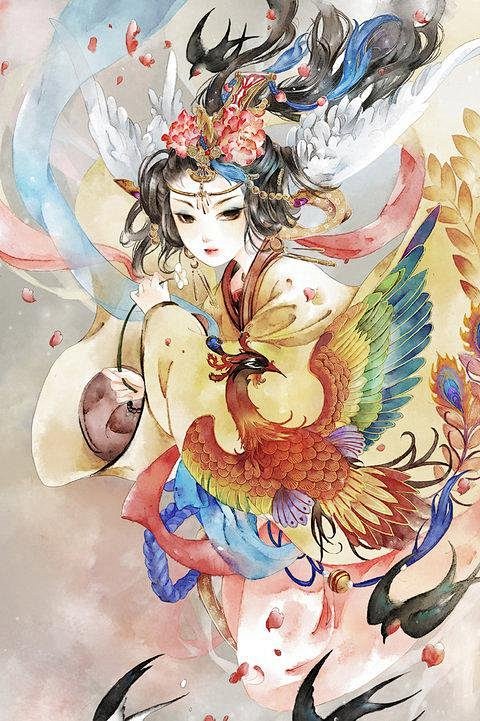 古风古装美女水彩画上色素材sai手绘人物插画教程呀呀xf003