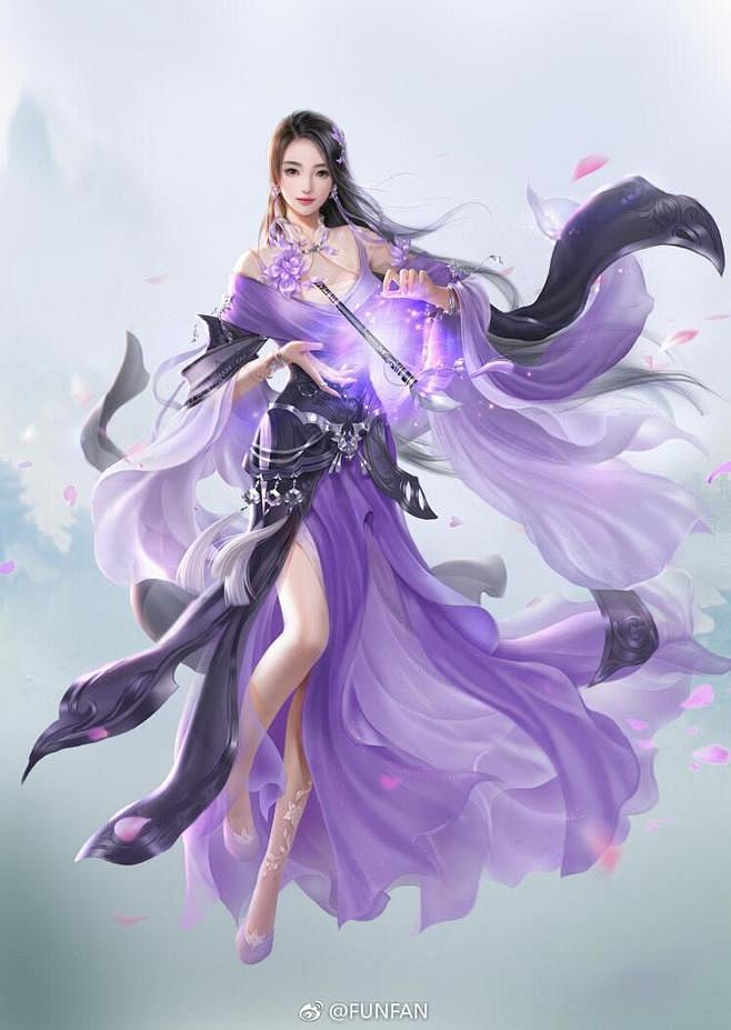 baidu.com 手绘古风人物系列-蓝紫.蓝衣美人&紫衣