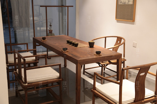 禅意新中式茶桌餐桌会议桌免漆黑胡桃茶桌中式茶桌仿古中式家具淘宝网