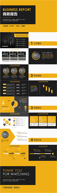 黑黄配色商务报告ppt模板免费下载