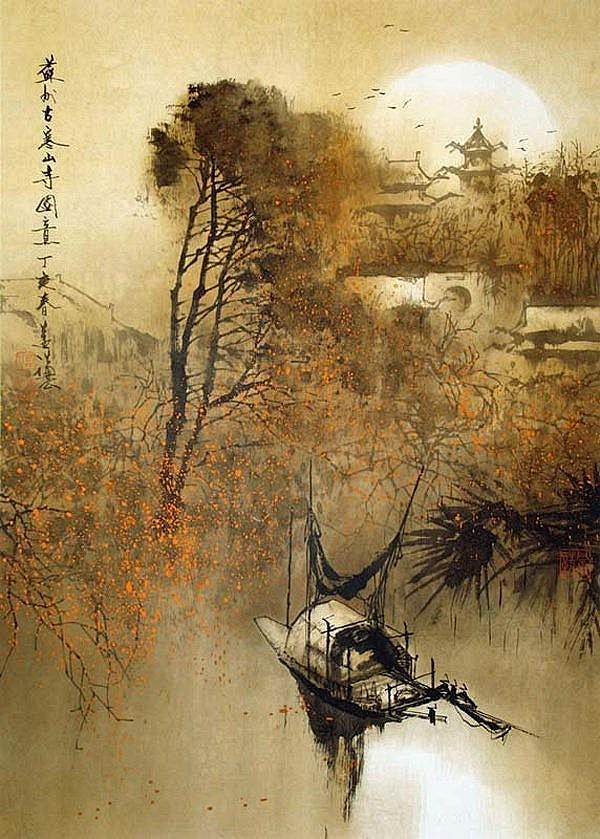 作品《苏州古寒山寺图 枫桥夜泊.