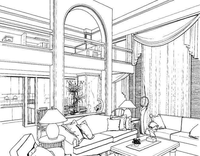 现代建筑场景线稿图片黑白cg二次元漫画背景参考城市街道背景线条