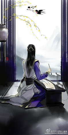手绘古风背影图