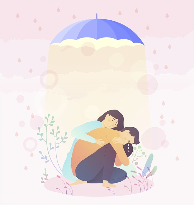 空中蓝伞脆弱男士强大感情遮风挡雨关心关爱插图插画设计aitid111t