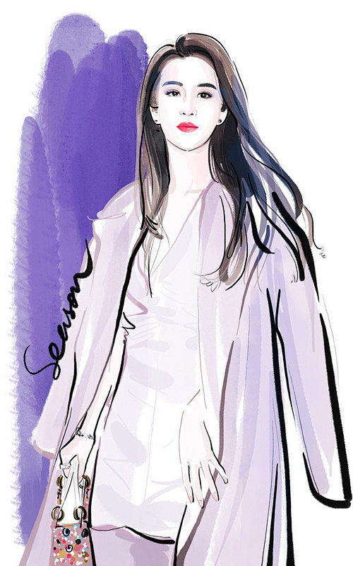 刘亦菲身着dior迪奥2016春夏系列透视连身裙外搭2015秋冬系列淡粉色
