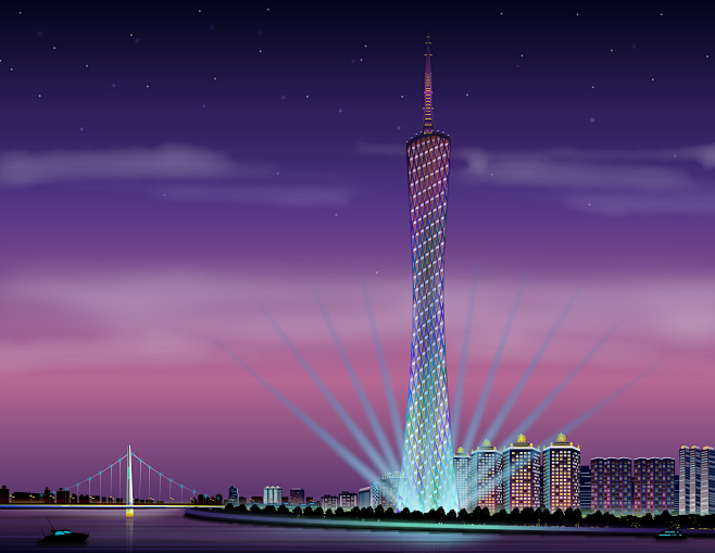 广州塔广州夜景矢量图