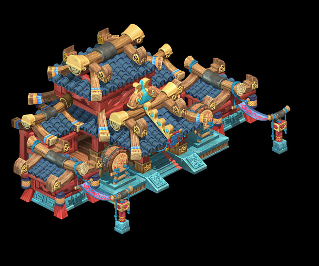 中国古代q版卡通小木屋主楼建筑模型