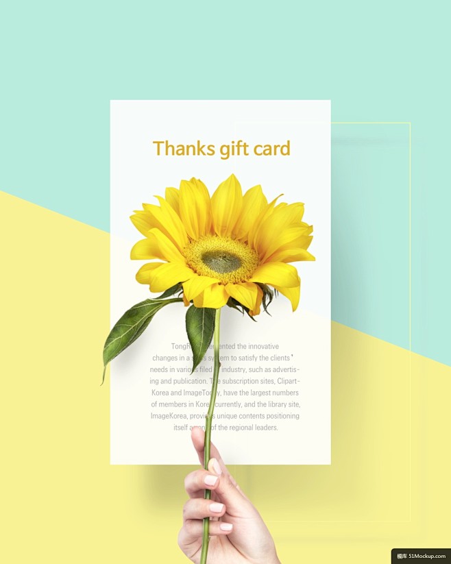 黄色向日葵贺卡礼品卡手持鲜花母亲节感恩海报模板平面设计