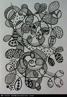 com 几何抽象插画,几何纹样图案插画,平面构成基础,手绘黑白装饰图案