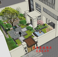 com 现代新中式日式枯山水别墅私家花园屋顶花园园林景观庭院 su模型