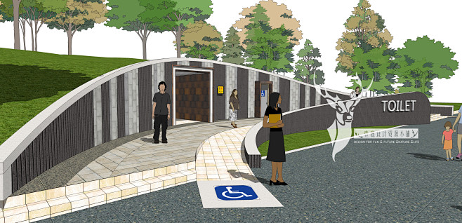 com jz03-1精品创意现代绿色生态环保建筑公厕商业su模型设计素材6个