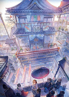 p站 二次元 插画 少年 动漫 妖孽 同人 原创 城市 建筑 意境 蓝色
