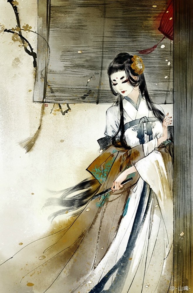 古风插画cg壁纸同人古装美人手绘鼠绘厚涂唯美水墨中国风橙光山魂