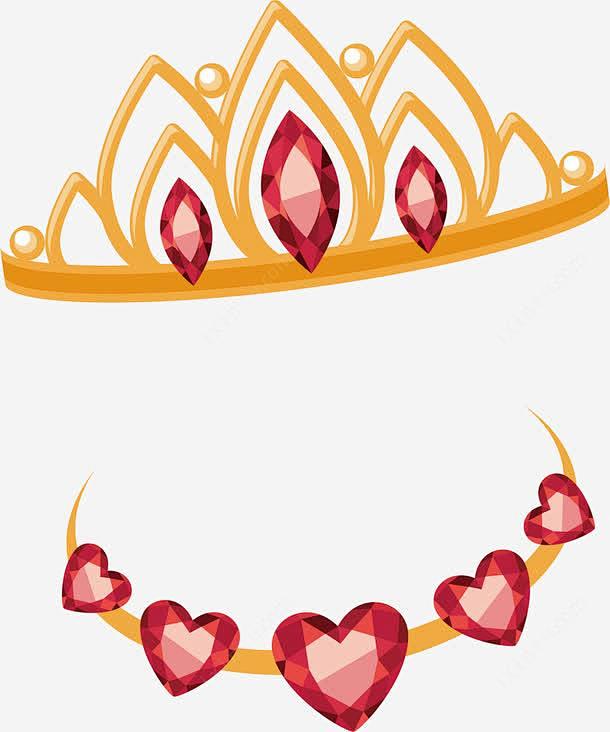 卡通红宝石皇冠高清素材公主卡通复古欧美大气女王气质女人珍珠珠宝红
