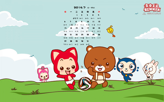 2014年7月日历卡通阿狸高清电脑桌面壁纸