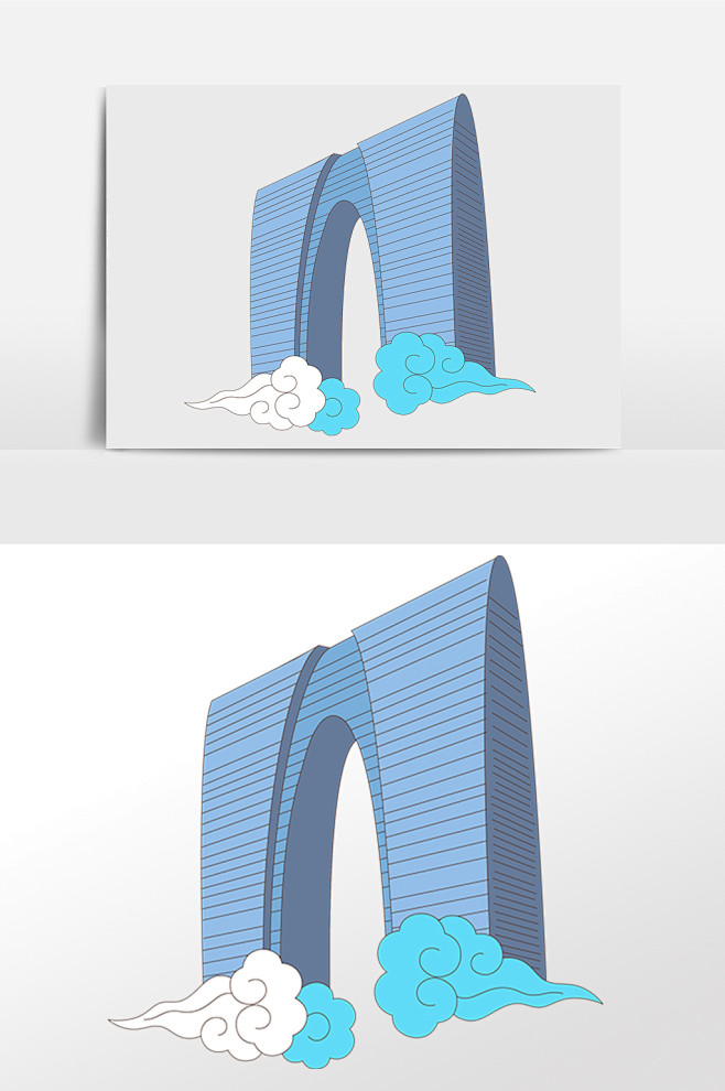 简约建筑苏州东方之门标志建筑手绘插画