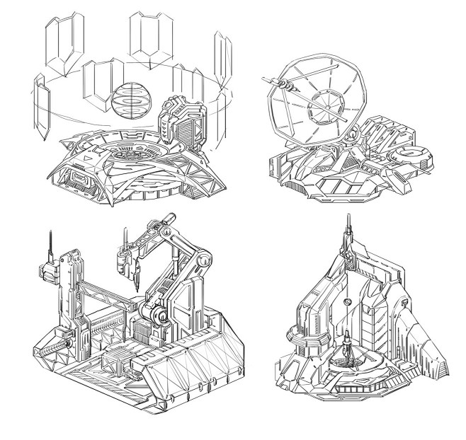 草图飞船科幻建筑线稿概念设计设计战舰