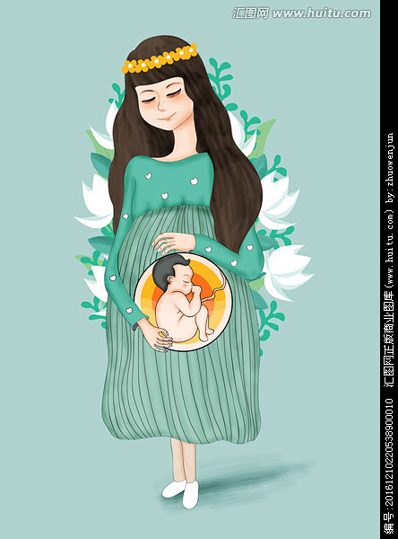 准妈妈亲子早教胎教插画怀孕孕妇微笑胎教待产孕育临床孕期母爱爱心