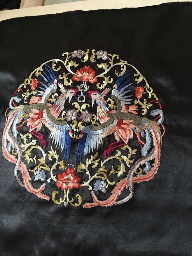 纯手工苏绣黑团花布贴贴花贴片手工绣拼布苏绣辅料苏绣布贴淘宝网