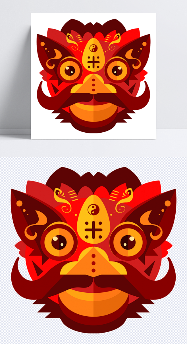 ltd 红色中国风喜庆舞狮狮子头|红色,中国风,狮子头,舞狮,icon,八卦