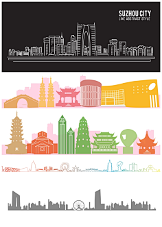 光韵视觉采集到苏州江苏城市宣传设计元素材标志性建筑楼手绘线描简笔