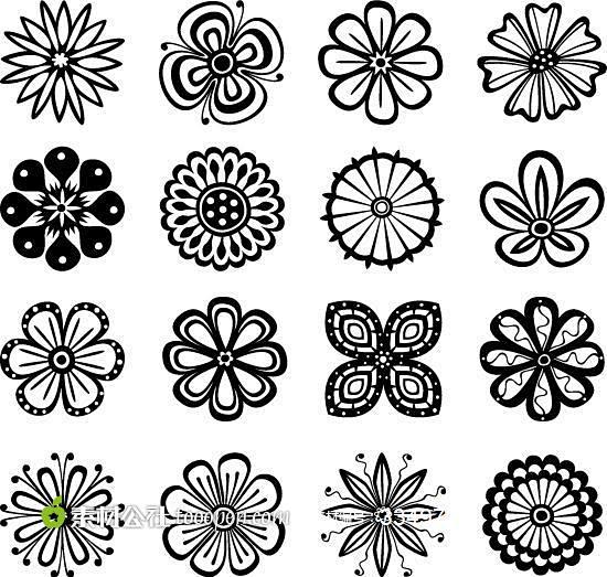黑色线条花朵纹样矢量图
