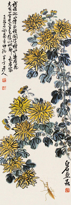 cn 陈半丁 菊花草虫 立轴作品欣赏 lib.3zitie.