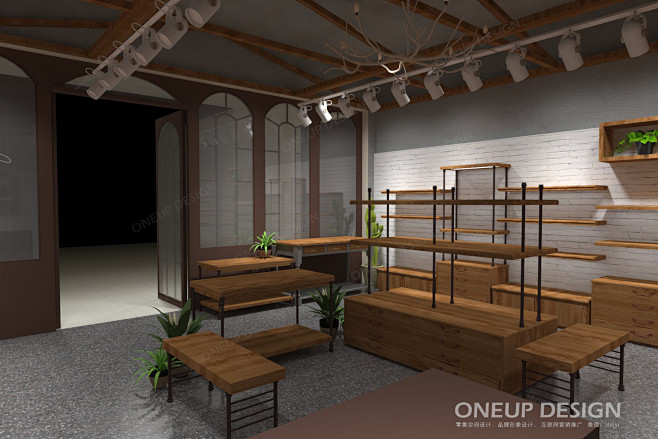 oneup原创复古风时尚小店设计鞋店设计效果图