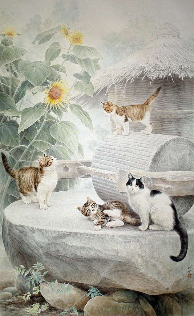邢诚爱工笔动物画猫的世界