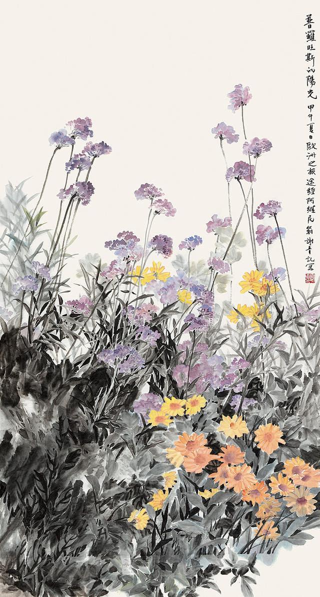 谢青花鸟画作品