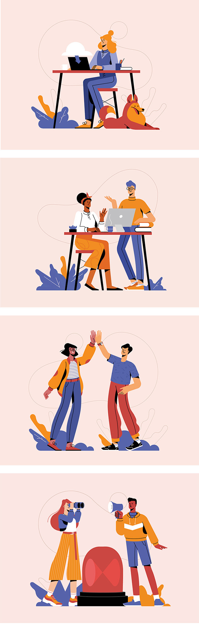 时尚扁平人物互联网产品研发互动协作办公交流ui插画ai矢量素材淘宝网