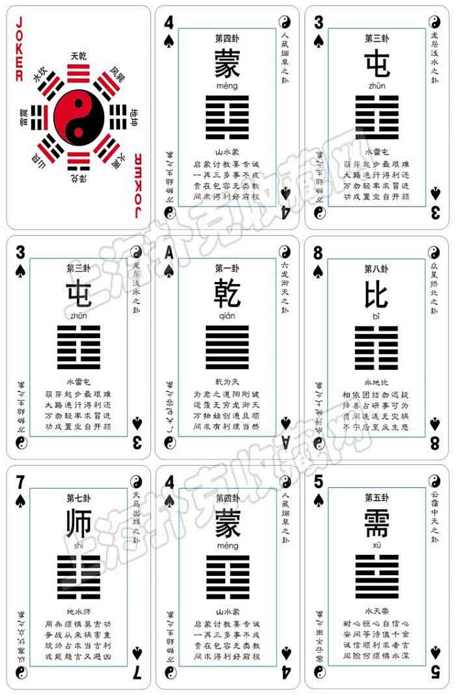 占卜解卦图解易经纸牌卡片算命纸牌游戏六十四卦扑克牌64卦扑克牌淘宝