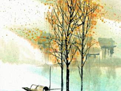 江南水乡秋天水墨画