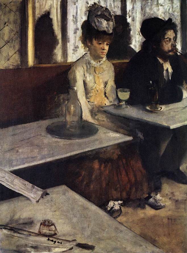 印象派油画人物欣赏埃德加德加作品喝苦艾酒的人