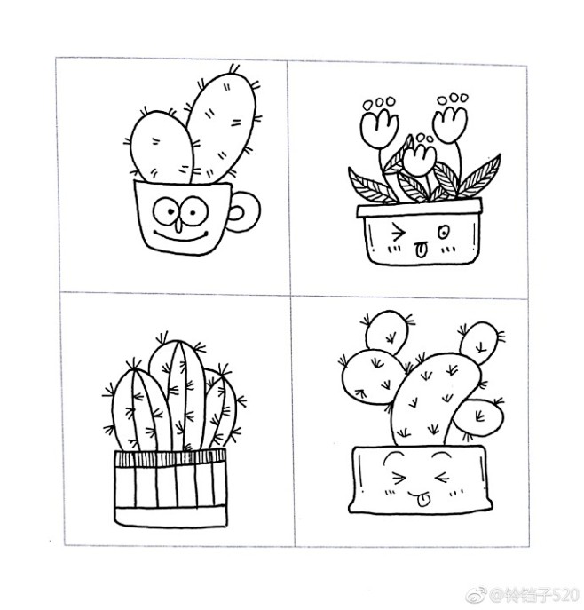 简笔画:可爱的植物与盆栽.作者:@铃铛子.