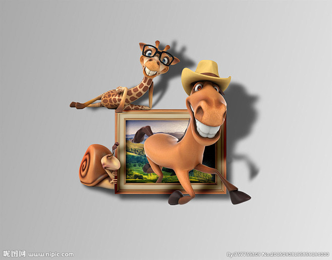 立体画 趣味3d画 儿童房间装饰 长颈鹿 马 动物 卡通 动漫 趣味立体画