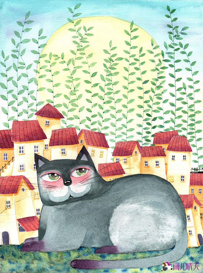 画儿晴天王净净水彩动物插画纸本水彩画