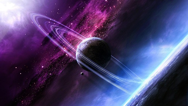 1920x1080高清壁纸背景图片宇宙空间星系的行星行星环紫色明星
