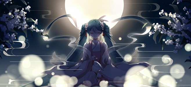 中秋节晚上月亮兔子初音未来4k动漫壁纸