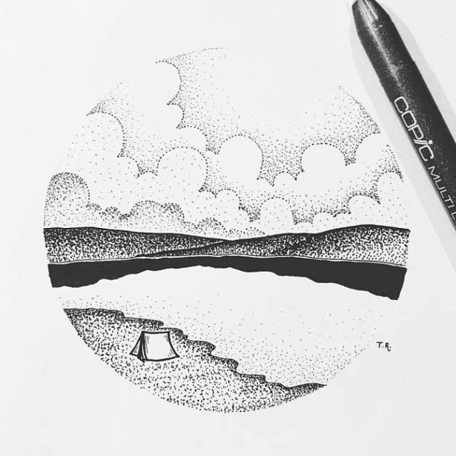 com 针管笔点绘风景插画 | riethmuller draws   weibo.com