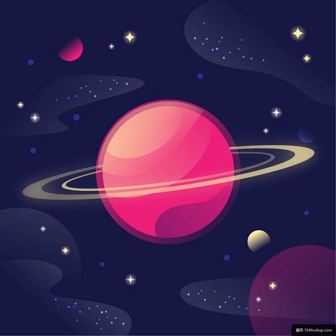 粉色星球闪亮太空星系背景