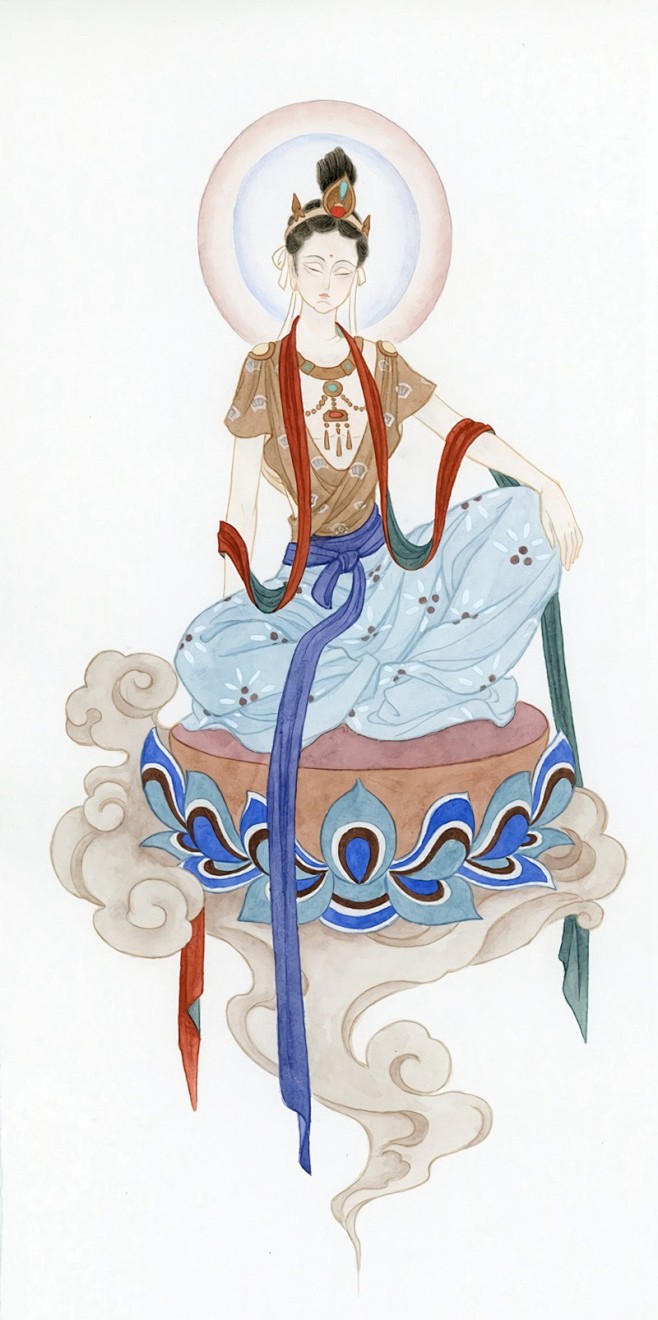 佛教壁画人物手绘图片