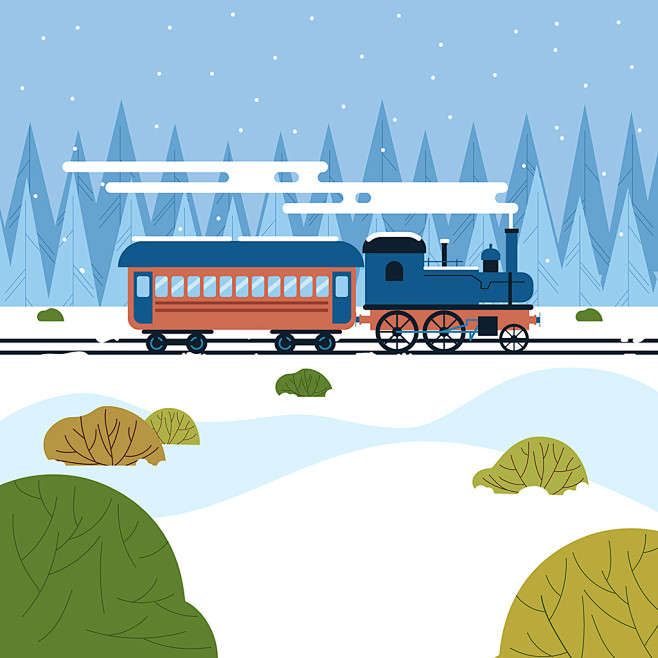 扁平化冬季火车插画矢量图形素材