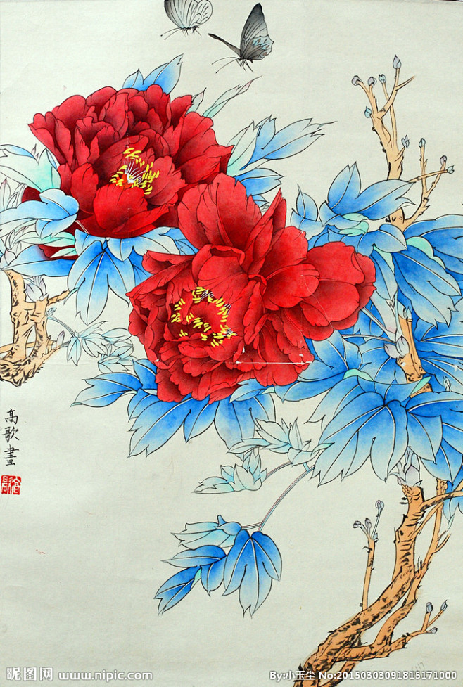 国画牡丹花牡丹花花草画画设计线描工笔水墨国画设计文化艺术