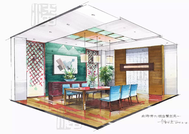 com 【手绘】环艺室内手绘练习3 马克笔上色 家居环境 餐饮公共 住宅
