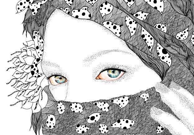 点睛之回眸以黑白传统装饰画为元素用点线面构成整体围绕人物为主题