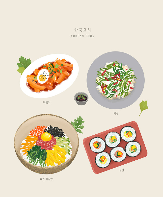 寿司年糕韩国拌饭韩式食谱手绘食品插图插画设计psdti195a11215