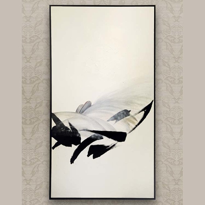 新中式油画抽象竖版玄关装饰画竖画后现代中国画写意水墨画黑白淘宝网